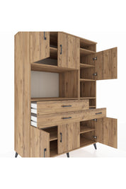 Kronos Dolap 10 Raflı 3 Çekmeceli 6 Kapaklı 132x59x195 Çam-Çam/Çam