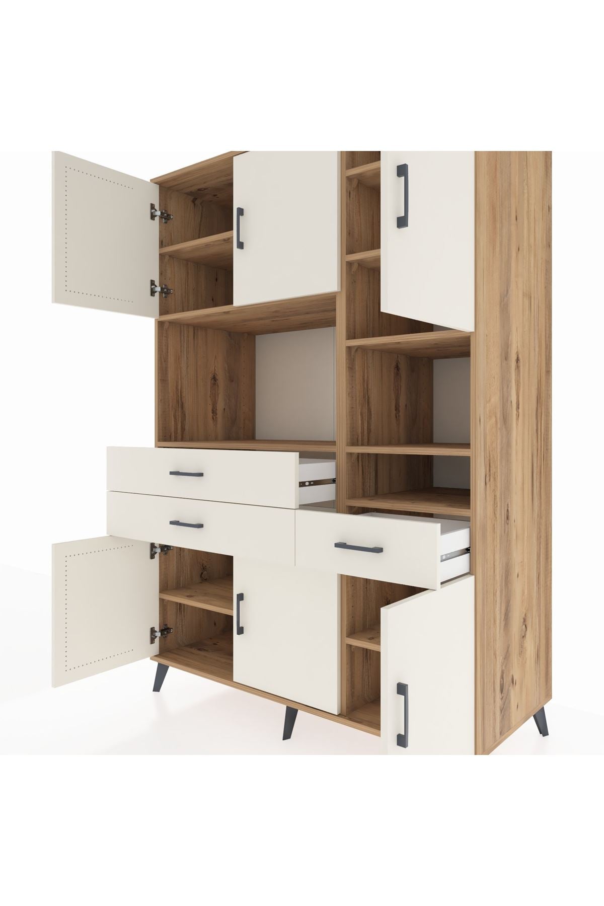 Kronos Dolap 10 Raflı 3 Çekmeceli 6 Kapaklı 132x59x195 Çam-Aytaşı/Aytaşı