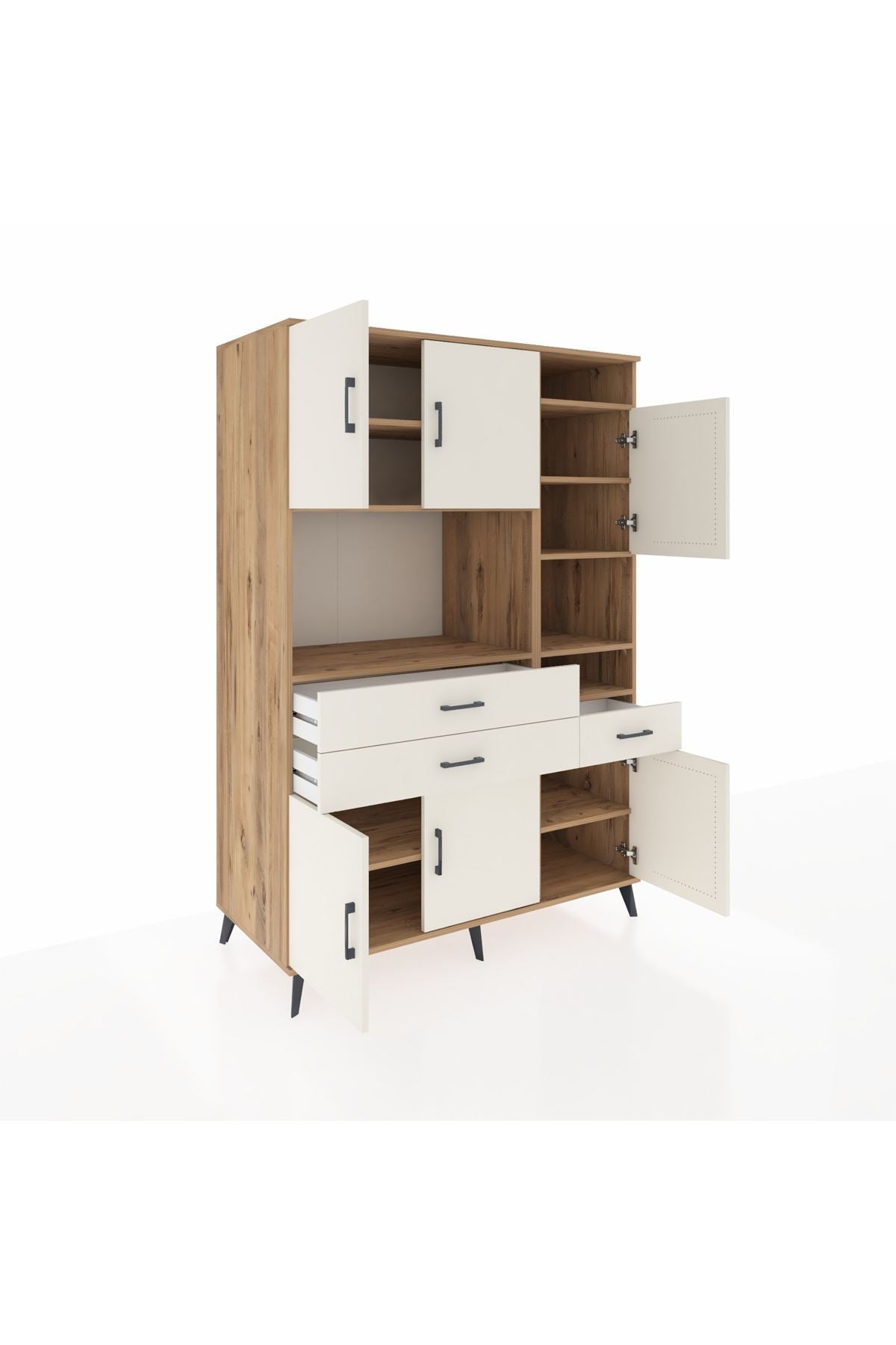 Kronos Dolap 10 Raflı 3 Çekmeceli 6 Kapaklı 132x59x195 Çam-Aytaşı/Aytaşı