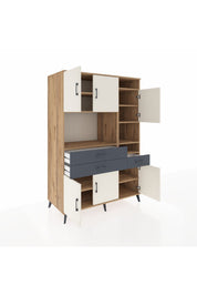 Kronos Dolap 10 Raflı 3 Çekmeceli 6 Kapaklı 132x59x195 Çam-Aytaşı/Antrasit