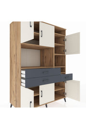 Kronos Dolap 10 Raflı 3 Çekmeceli 6 Kapaklı 132x59x195 Çam-Aytaşı/Antrasit