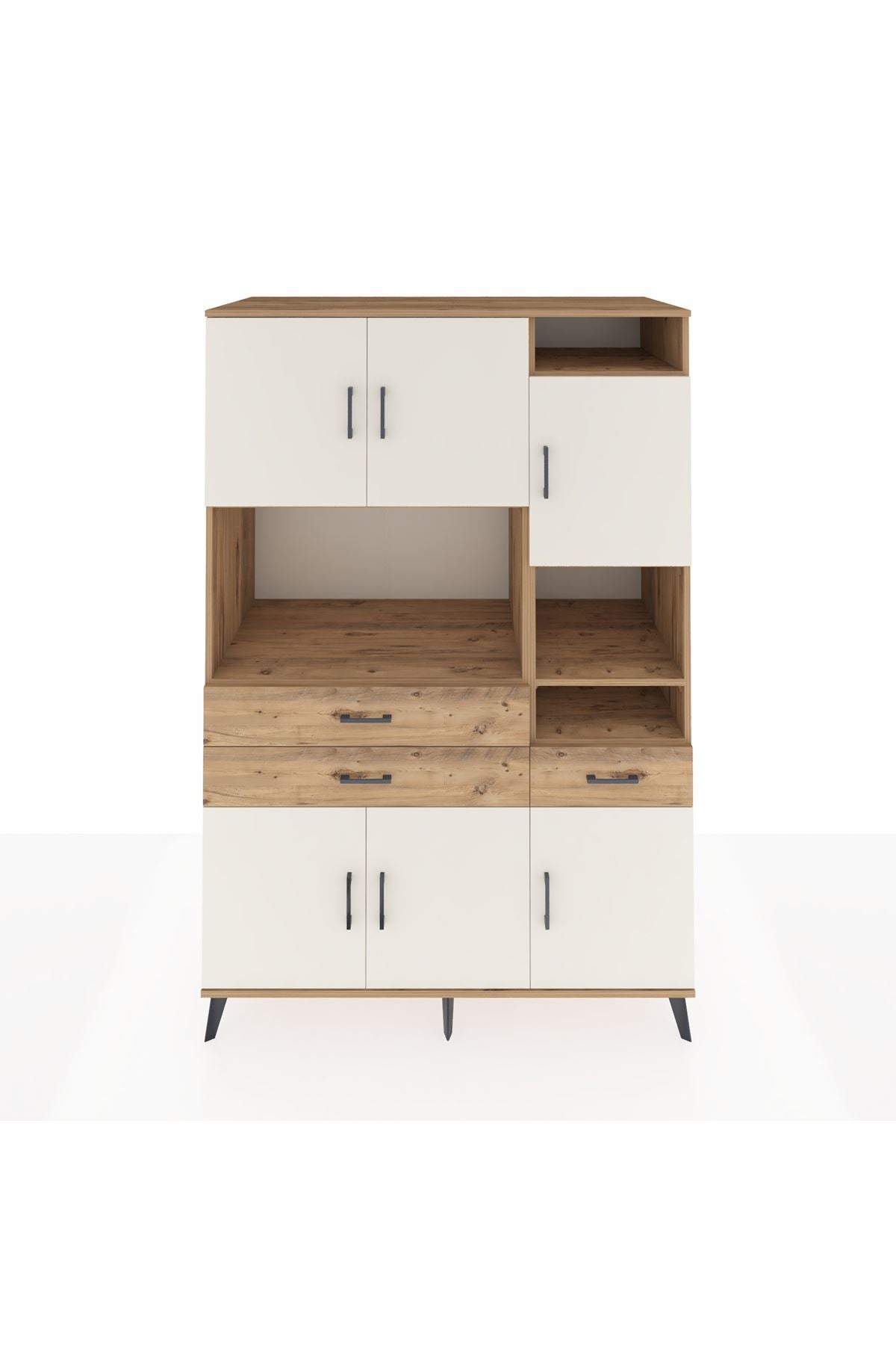 Kronos Dolap 10 Raflı 3 Çekmeceli 6 Kapaklı 132x59x195 Çam-Aytaşı/Çam