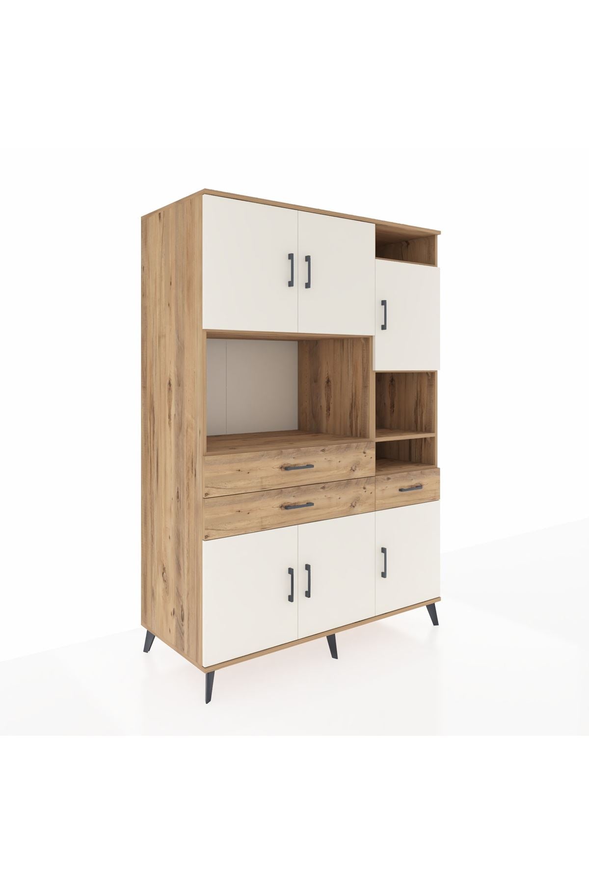 Kronos Dolap 10 Raflı 3 Çekmeceli 6 Kapaklı 132x59x195 Çam-Aytaşı/Çam