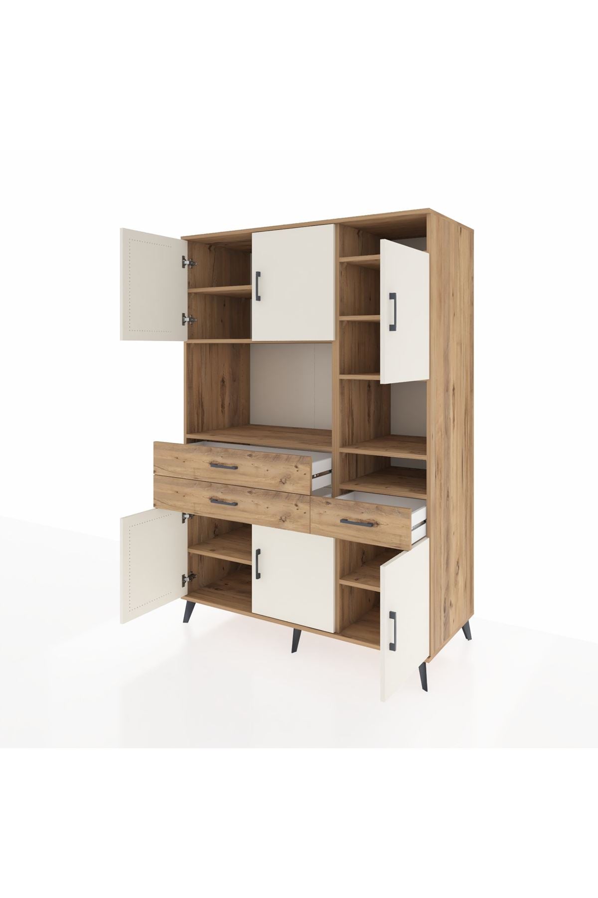 Kronos Dolap 10 Raflı 3 Çekmeceli 6 Kapaklı 132x59x195 Çam-Aytaşı/Çam