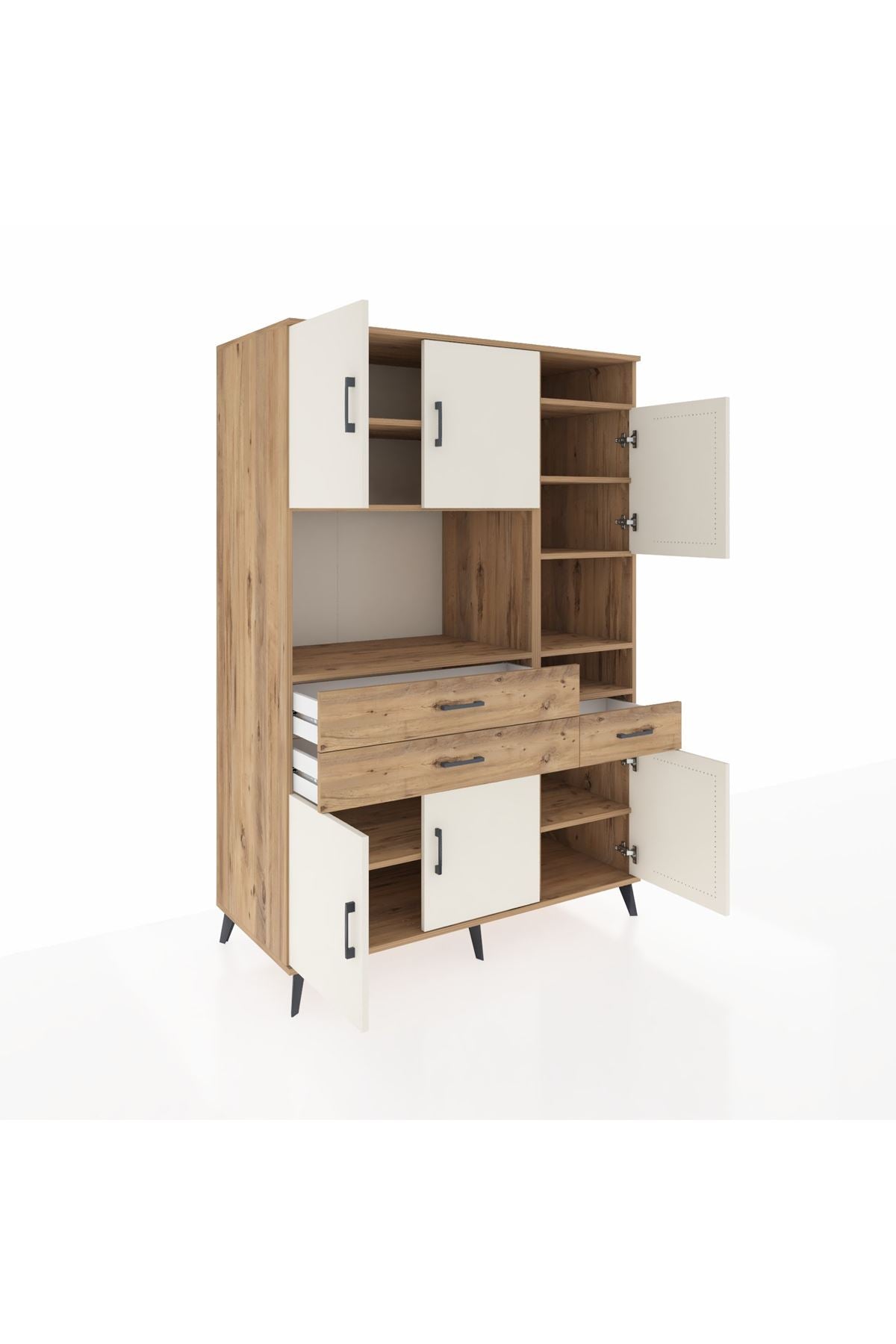 Kronos Dolap 10 Raflı 3 Çekmeceli 6 Kapaklı 132x59x195 Çam-Aytaşı/Çam