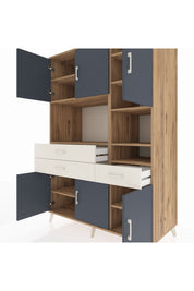 Kronos Dolap 10 Raflı 3 Çekmeceli 6 Kapaklı 132x59x195 Çam-Antrasit/Aytaşı