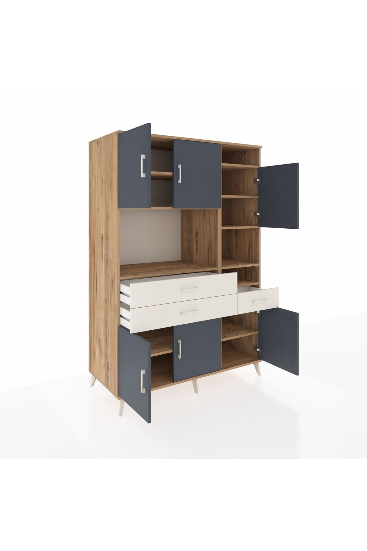 Kronos Dolap 10 Raflı 3 Çekmeceli 6 Kapaklı 132x59x195 Çam-Antrasit/Aytaşı