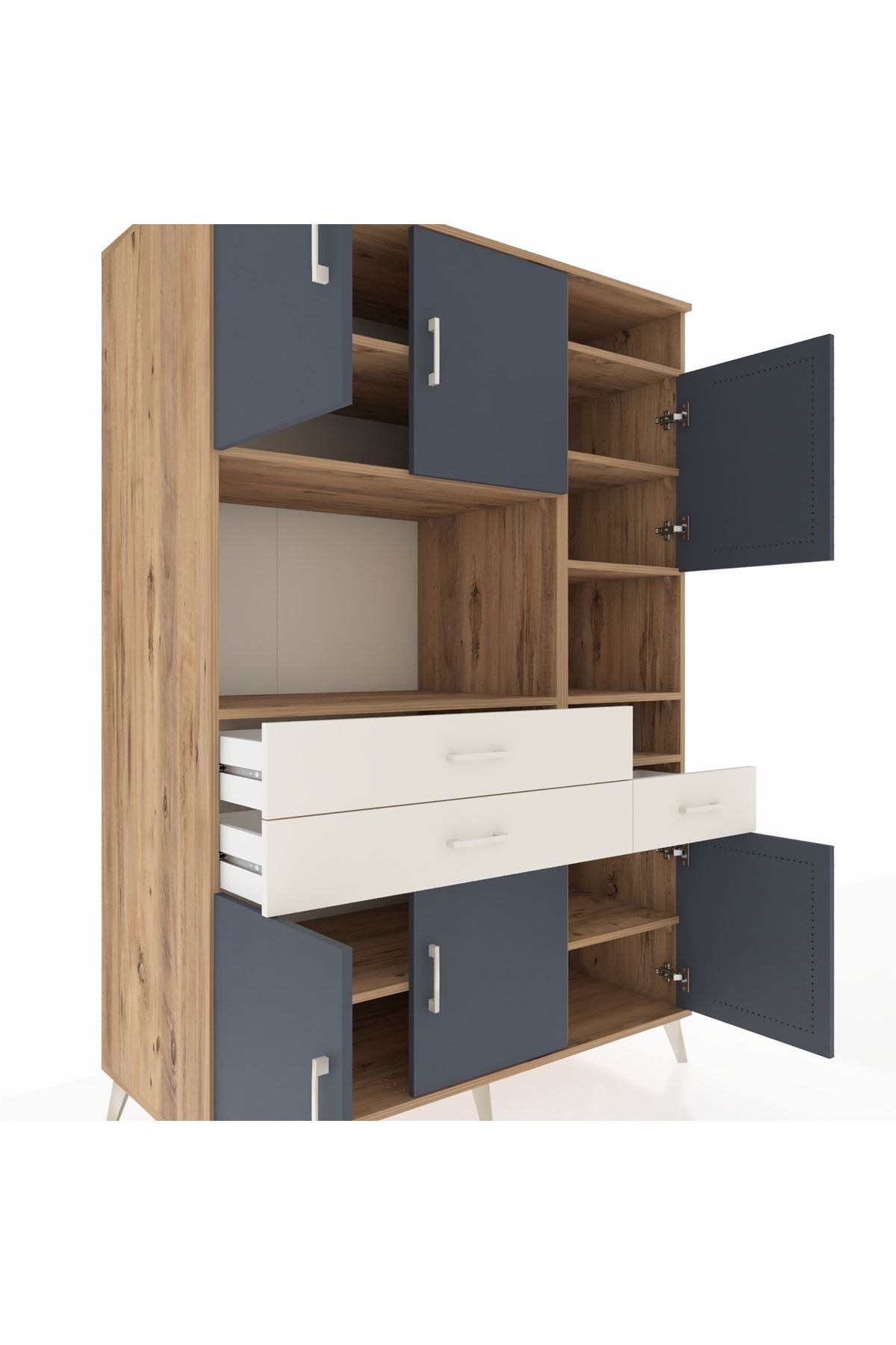 Kronos Dolap 10 Raflı 3 Çekmeceli 6 Kapaklı 132x59x195 Çam-Antrasit/Aytaşı