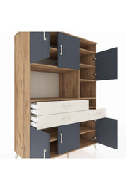 Kronos Dolap 10 Raflı 3 Çekmeceli 6 Kapaklı 132x59x195 Çam-Antrasit/Aytaşı