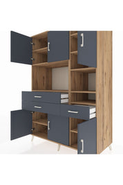 Kronos Dolap 10 Raflı 3 Çekmeceli 6 Kapaklı 132x59x195 Çam-Antrasit/Antrasit