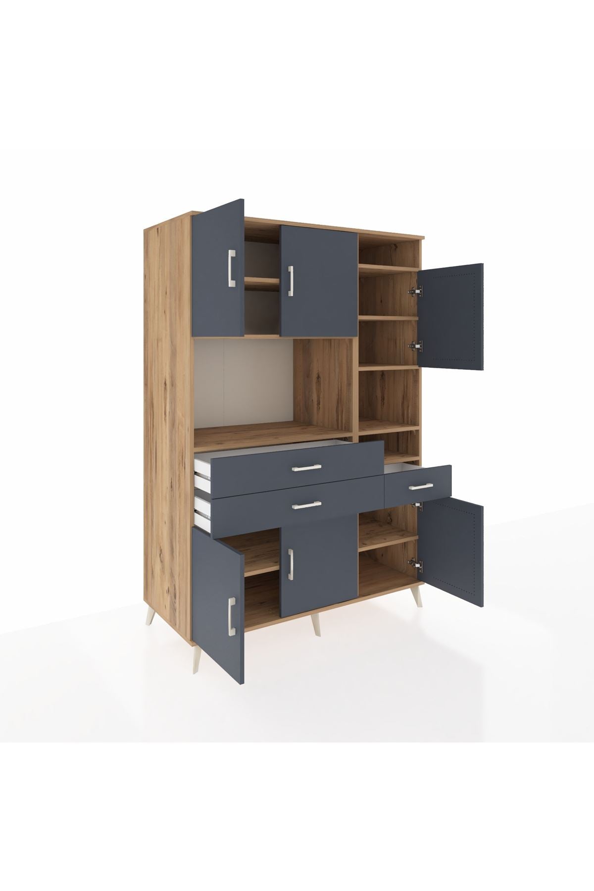 Kronos Dolap 10 Raflı 3 Çekmeceli 6 Kapaklı 132x59x195 Çam-Antrasit/Antrasit