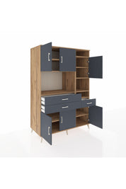 Kronos Dolap 10 Raflı 3 Çekmeceli 6 Kapaklı 132x59x195 Çam-Antrasit/Antrasit