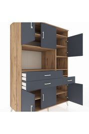 Kronos Dolap 10 Raflı 3 Çekmeceli 6 Kapaklı 132x59x195 Çam-Antrasit/Antrasit