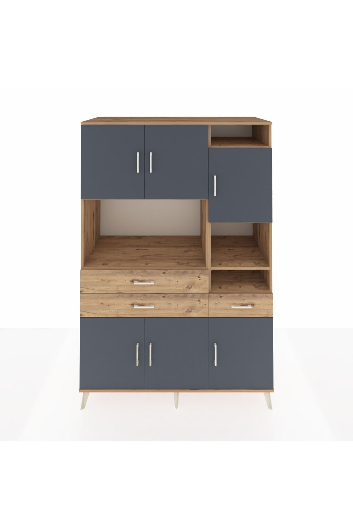 Kronos Dolap 10 Raflı 3 Çekmeceli 6 Kapaklı 132x59x195 Çam-Antrasit/Çam