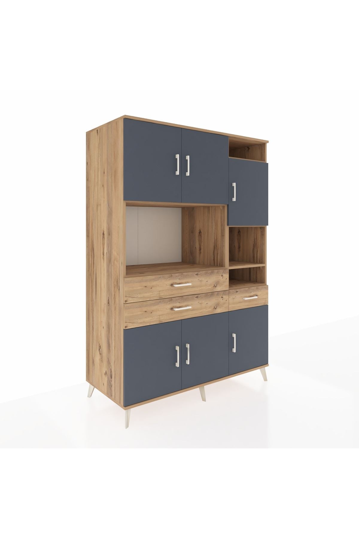 Kronos Dolap 10 Raflı 3 Çekmeceli 6 Kapaklı 132x59x195 Çam-Antrasit/Çam