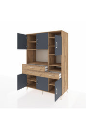 Kronos Dolap 10 Raflı 3 Çekmeceli 6 Kapaklı 132x59x195 Çam-Antrasit/Çam