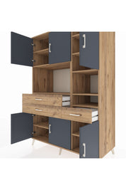 Kronos Dolap 10 Raflı 3 Çekmeceli 6 Kapaklı 132x59x195 Çam-Antrasit/Çam