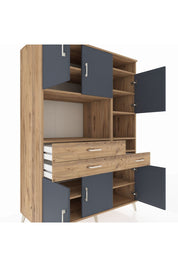 Kronos Dolap 10 Raflı 3 Çekmeceli 6 Kapaklı 132x59x195 Çam-Antrasit/Çam