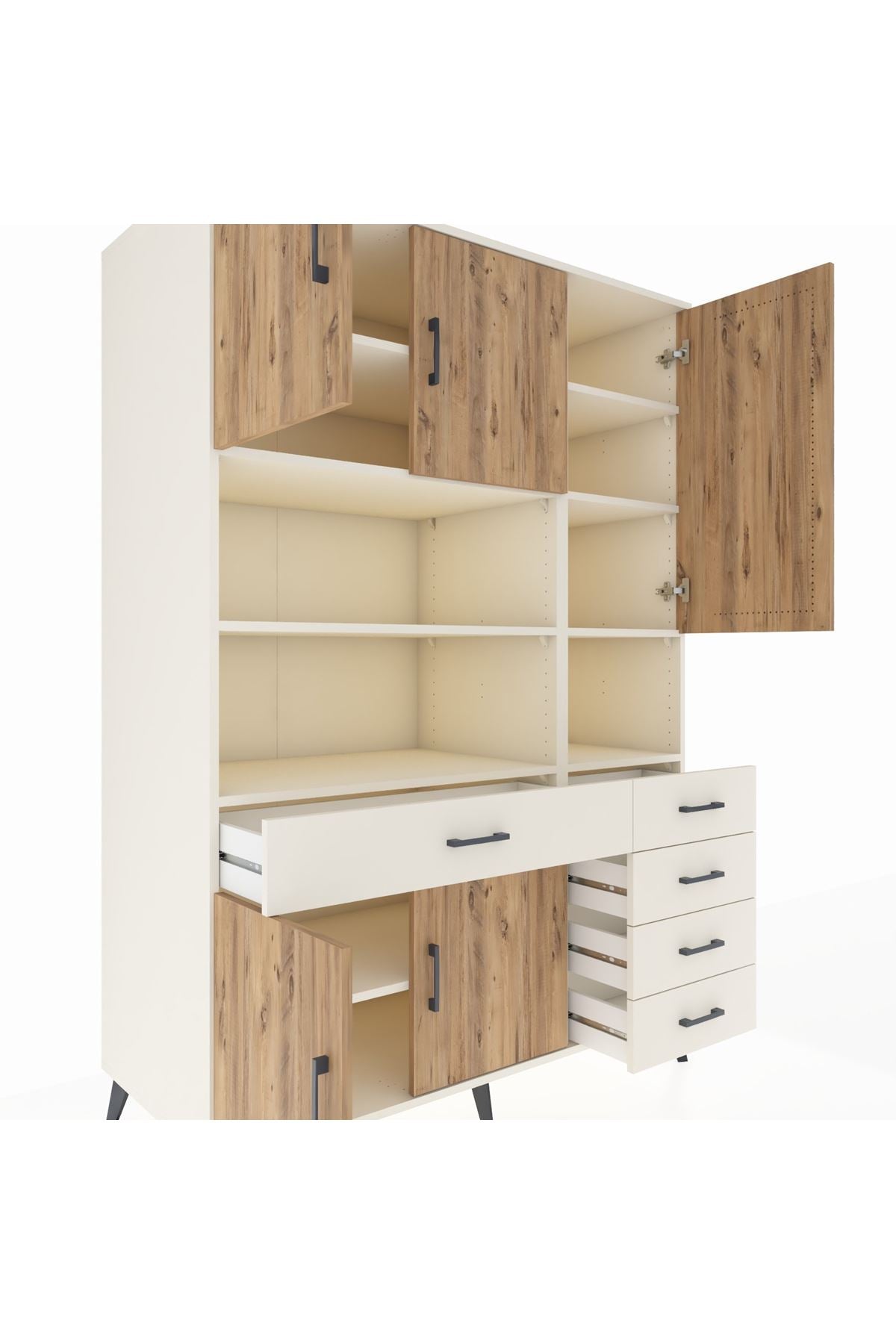 Kronos Dolap 9 Raflı 5 Çekmeceli 5 Kapaklı 132x59x195 Aytaşı-Çam/Aytaşı