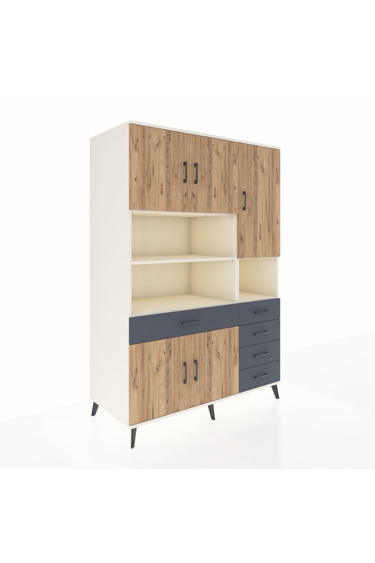 Kronos Dolap 9 Raflı 5 Çekmeceli 5 Kapaklı 132x59x195 Aytaşı-Çam/Antrasit