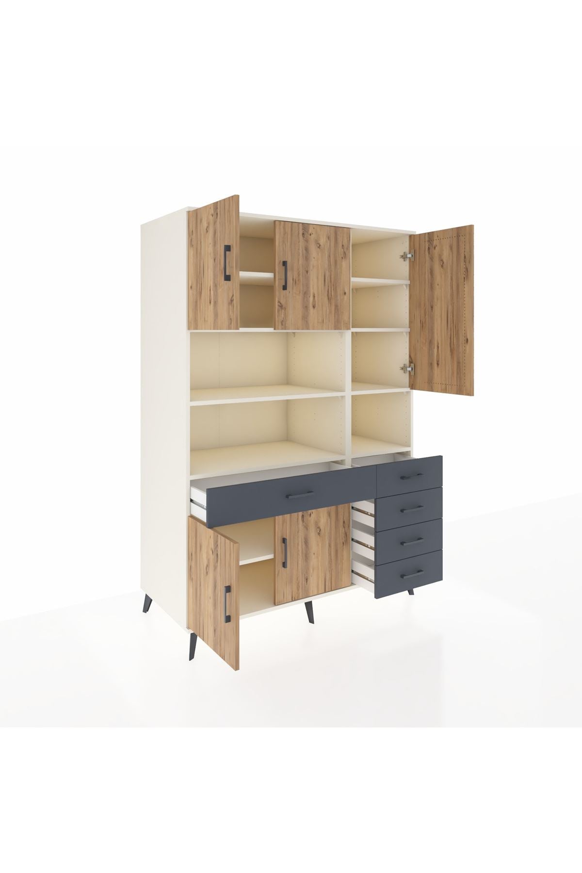 Kronos Dolap 9 Raflı 5 Çekmeceli 5 Kapaklı 132x59x195 Aytaşı-Çam/Antrasit