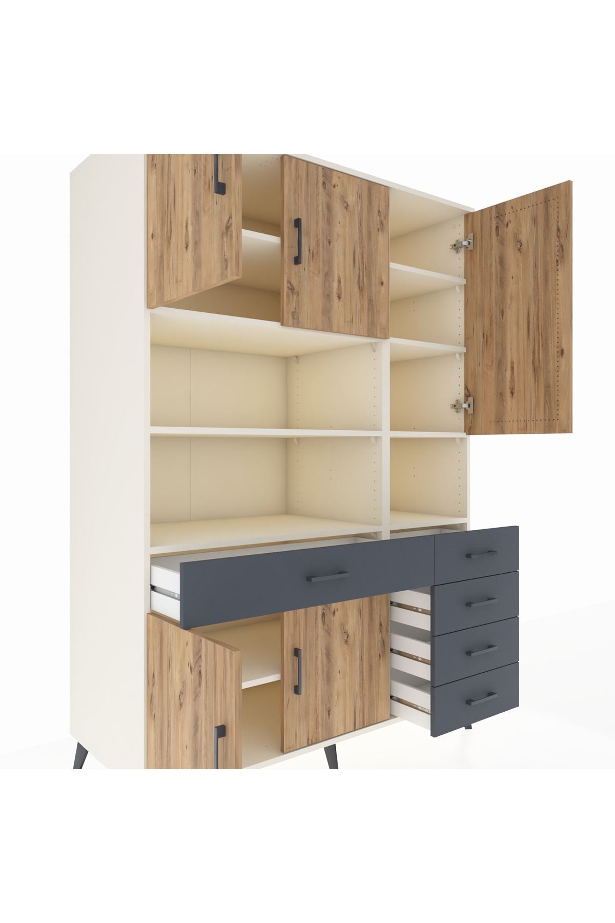 Kronos Dolap 9 Raflı 5 Çekmeceli 5 Kapaklı 132x59x195 Aytaşı-Çam/Antrasit