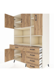 Kronos Dolap 9 Raflı 5 Çekmeceli 5 Kapaklı 132x59x195 Aytaşı-Çam/Çam