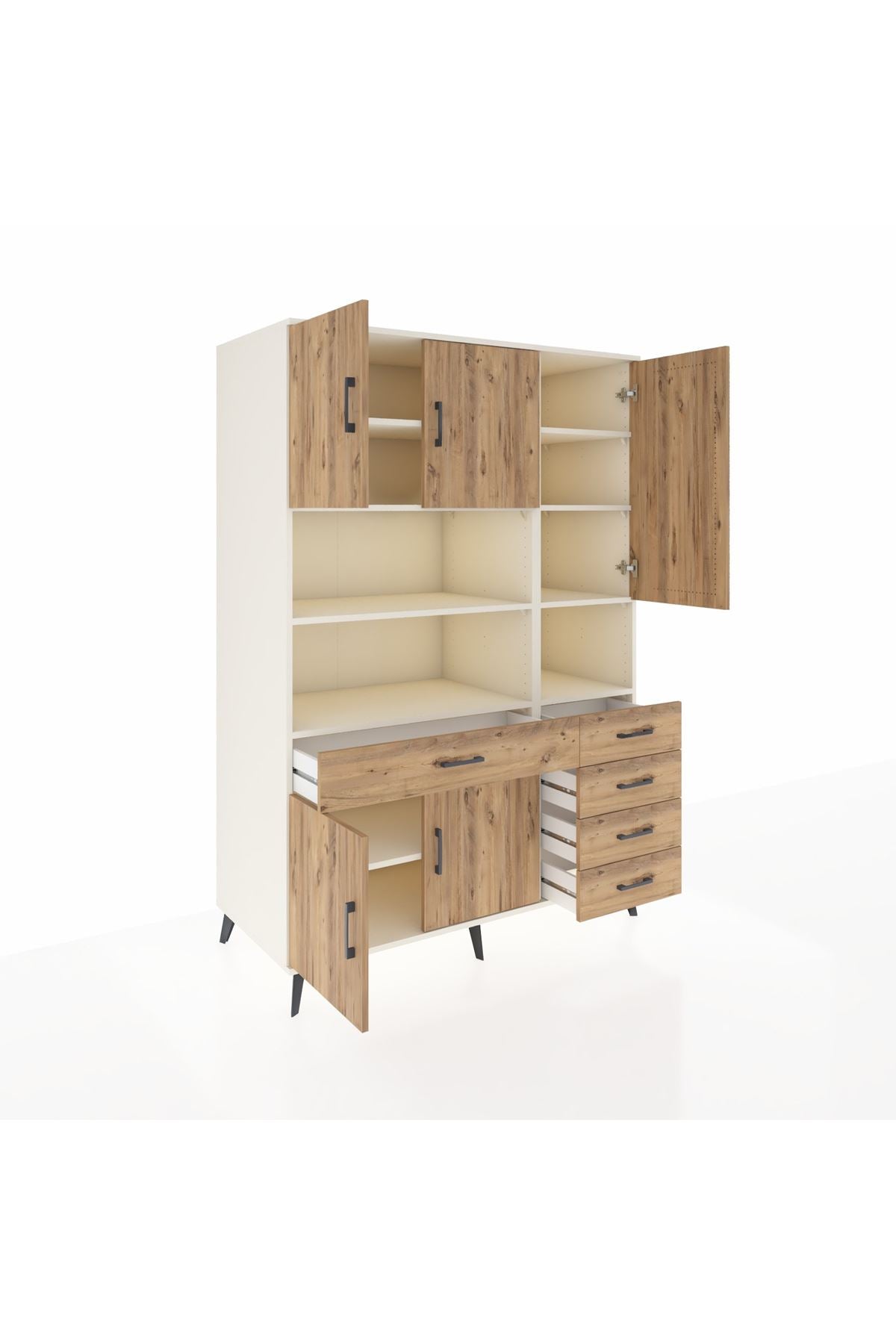 Kronos Dolap 9 Raflı 5 Çekmeceli 5 Kapaklı 132x59x195 Aytaşı-Çam/Çam