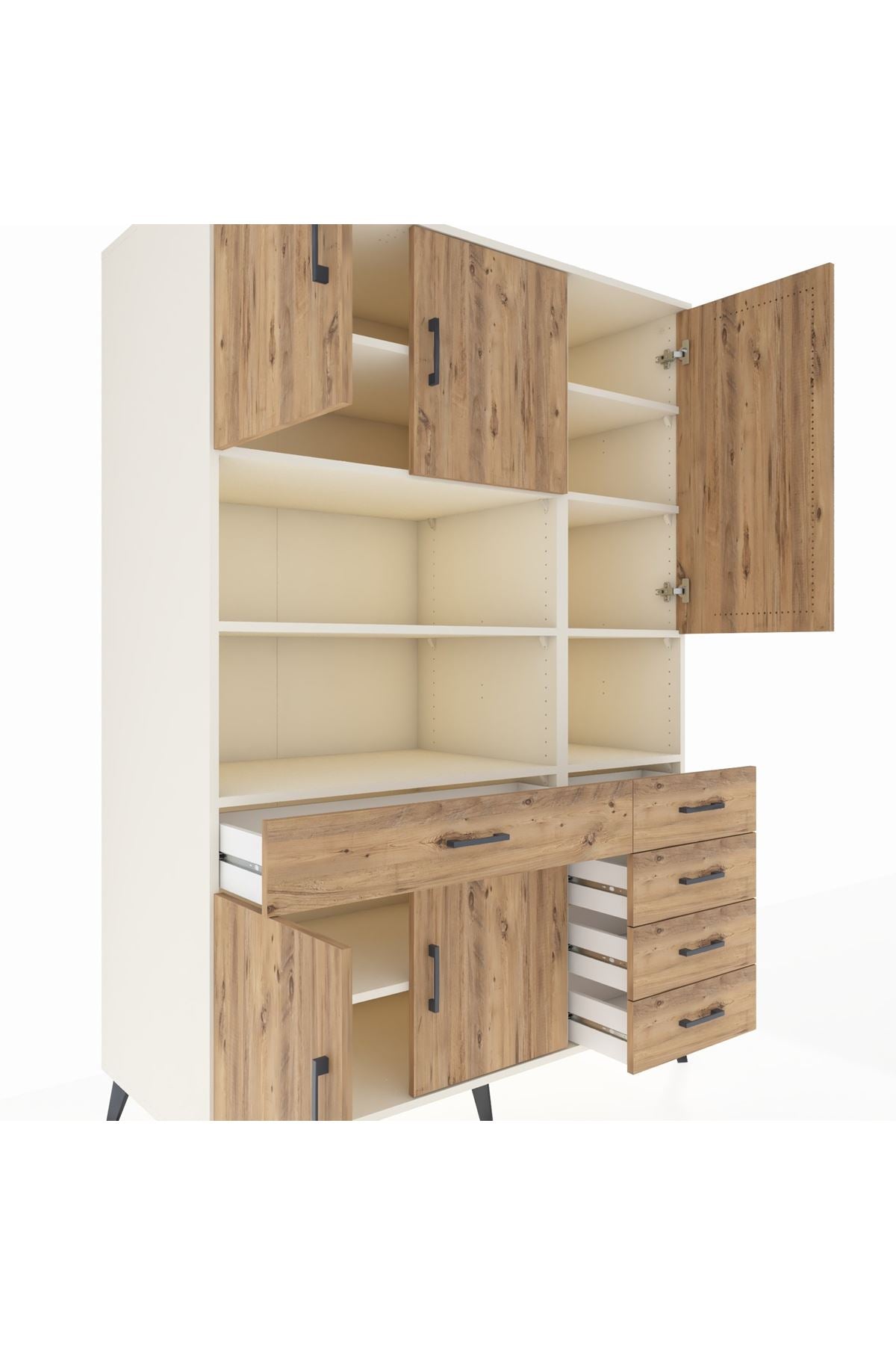 Kronos Dolap 9 Raflı 5 Çekmeceli 5 Kapaklı 132x59x195 Aytaşı-Çam/Çam