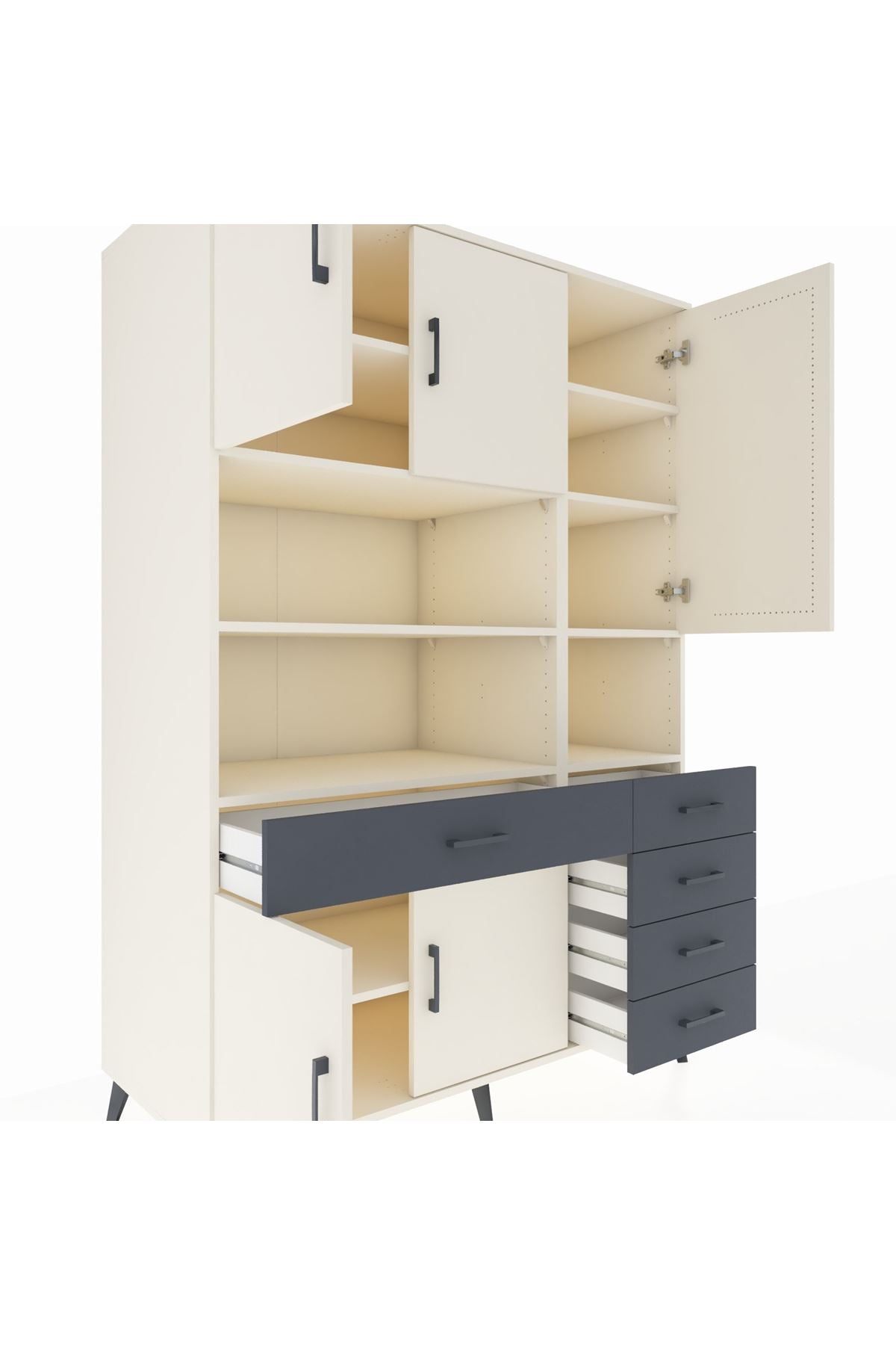 Kronos Dolap 9 Raflı 5 Çekmeceli 5 Kapaklı 132x59x195 Aytaşı-Aytaşı/Antrasit