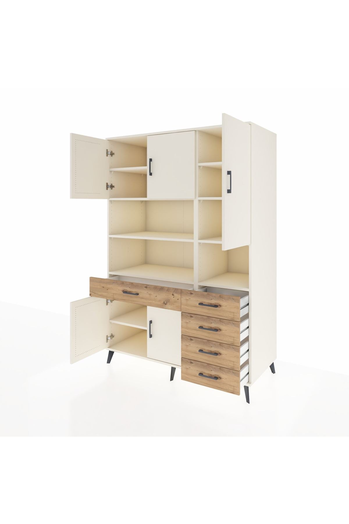 Kronos Dolap 9 Raflı 5 Çekmeceli 5 Kapaklı 132x59x195 Aytaşı-Aytaşı/Çam