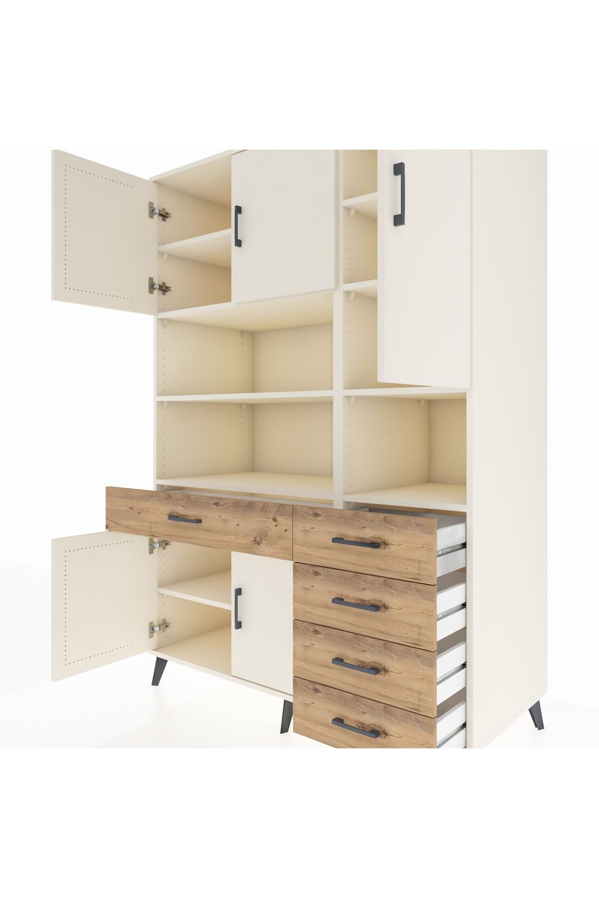 Kronos Dolap 9 Raflı 5 Çekmeceli 5 Kapaklı 132x59x195 Aytaşı-Aytaşı/Çam