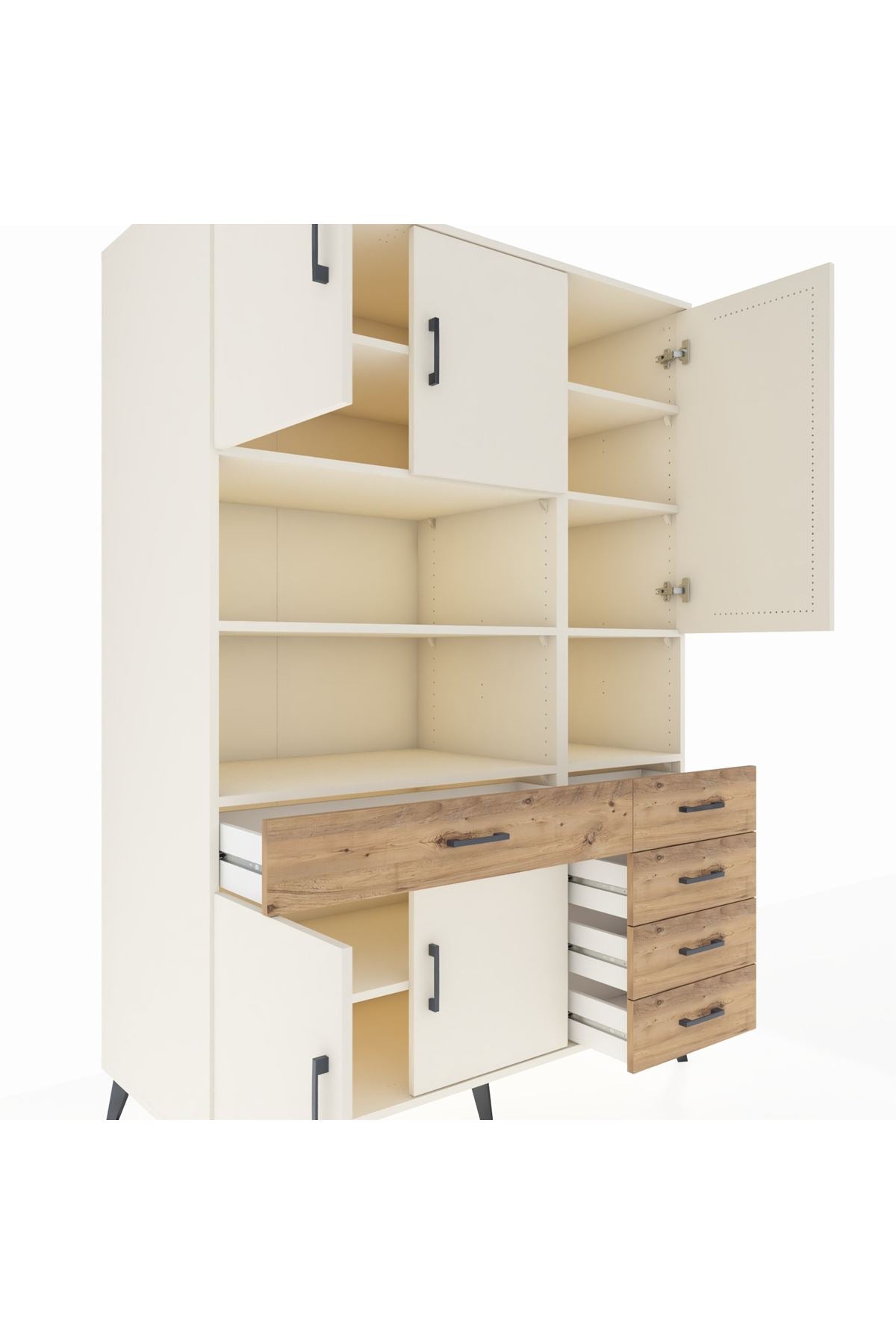 Kronos Dolap 9 Raflı 5 Çekmeceli 5 Kapaklı 132x59x195 Aytaşı-Aytaşı/Çam