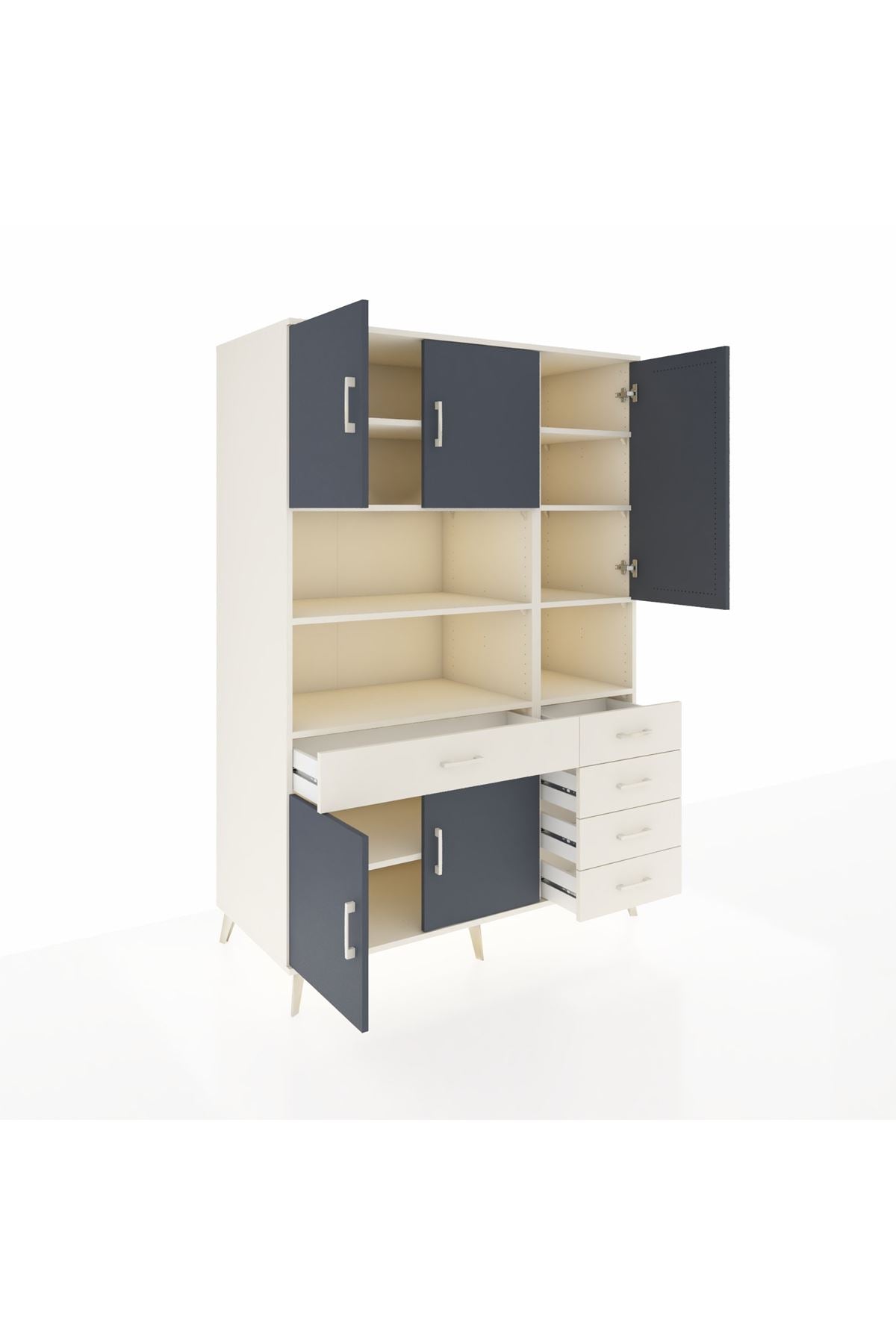 Kronos Dolap 9 Raflı 5 Çekmeceli 5 Kapaklı 132x59x195 Aytaşı-Antrasit/Aytaşı