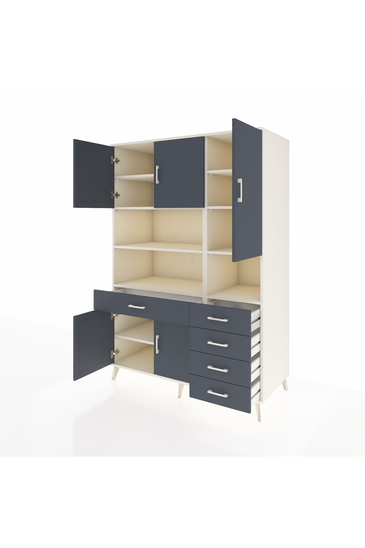 Kronos Dolap 9 Raflı 5 Çekmeceli 5 Kapaklı 132x59x195 Aytaşı-Antrasit/Antrasit