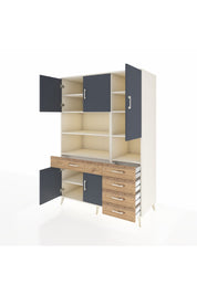 Kronos Dolap 9 Raflı 5 Çekmeceli 5 Kapaklı 132x59x195 Aytaşı-Antrasit/Çam