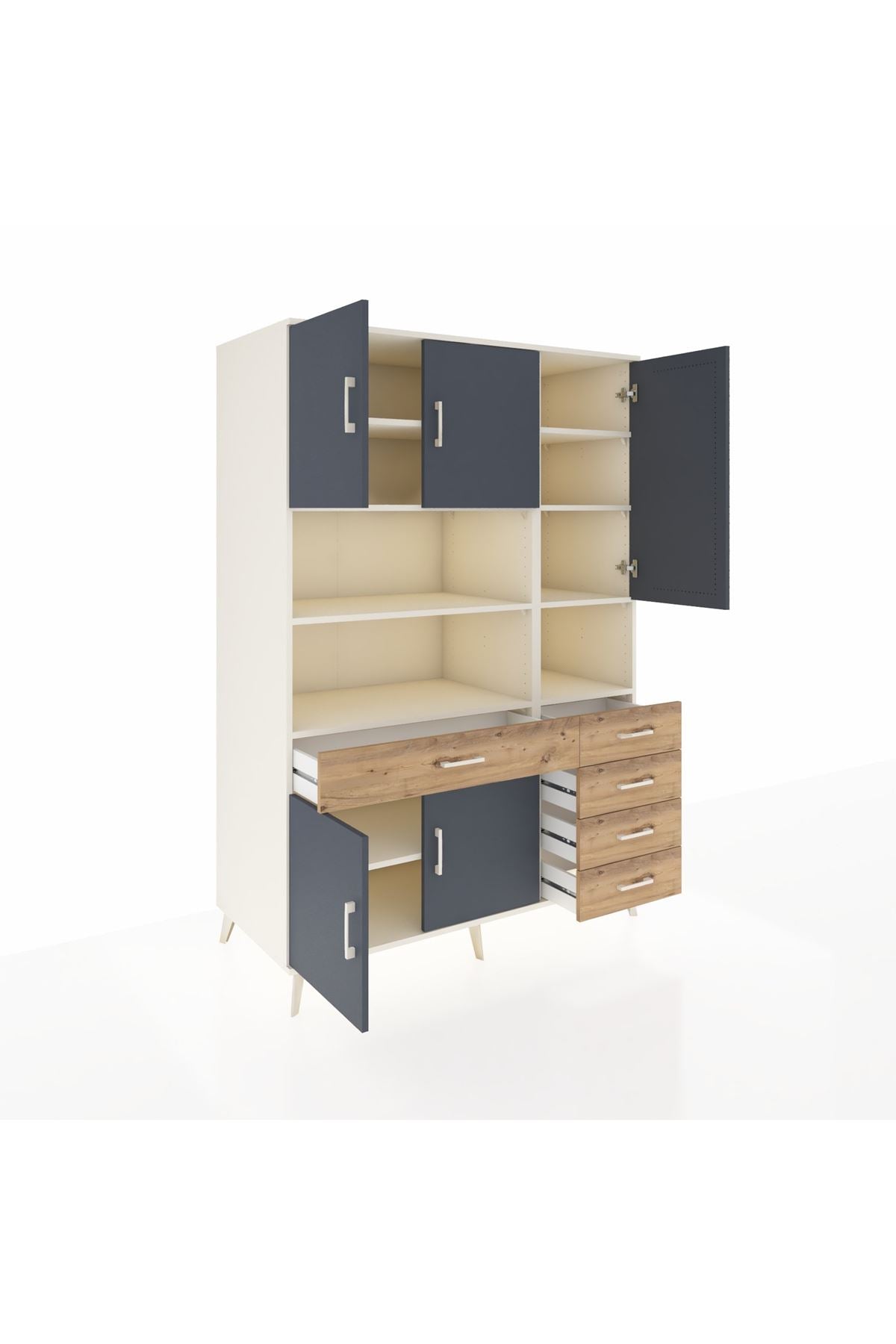 Kronos Dolap 9 Raflı 5 Çekmeceli 5 Kapaklı 132x59x195 Aytaşı-Antrasit/Çam