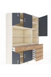 Kronos Dolap 9 Raflı 5 Çekmeceli 5 Kapaklı 132x59x195 Aytaşı-Antrasit/Çam