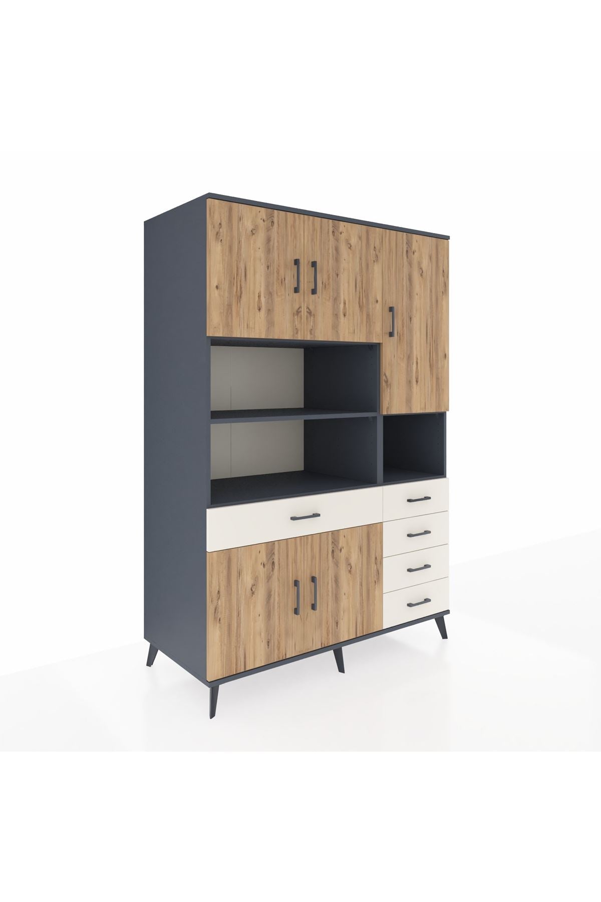 Kronos Dolap 9 Raflı 5 Çekmeceli 5 Kapaklı 132x59x195 Antrasit-Çam/Aytaşı