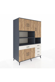 Kronos Dolap 9 Raflı 5 Çekmeceli 5 Kapaklı 132x59x195 Antrasit-Çam/Aytaşı
