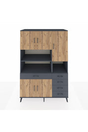 Kronos Dolap 9 Raflı 5 Çekmeceli 5 Kapaklı 132x59x195 Antrasit-Çam/Antrasit