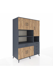 Kronos Dolap 9 Raflı 5 Çekmeceli 5 Kapaklı 132x59x195 Antrasit-Çam/Antrasit