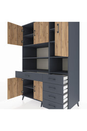 Kronos Dolap 9 Raflı 5 Çekmeceli 5 Kapaklı 132x59x195 Antrasit-Çam/Antrasit
