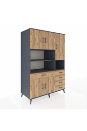 Kronos Dolap 9 Raflı 5 Çekmeceli 5 Kapaklı 132x59x195 Antrasit-Çam/Çam