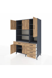 Kronos Dolap 9 Raflı 5 Çekmeceli 5 Kapaklı 132x59x195 Antrasit-Çam/Çam