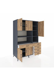 Kronos Dolap 9 Raflı 5 Çekmeceli 5 Kapaklı 132x59x195 Antrasit-Çam/Çam