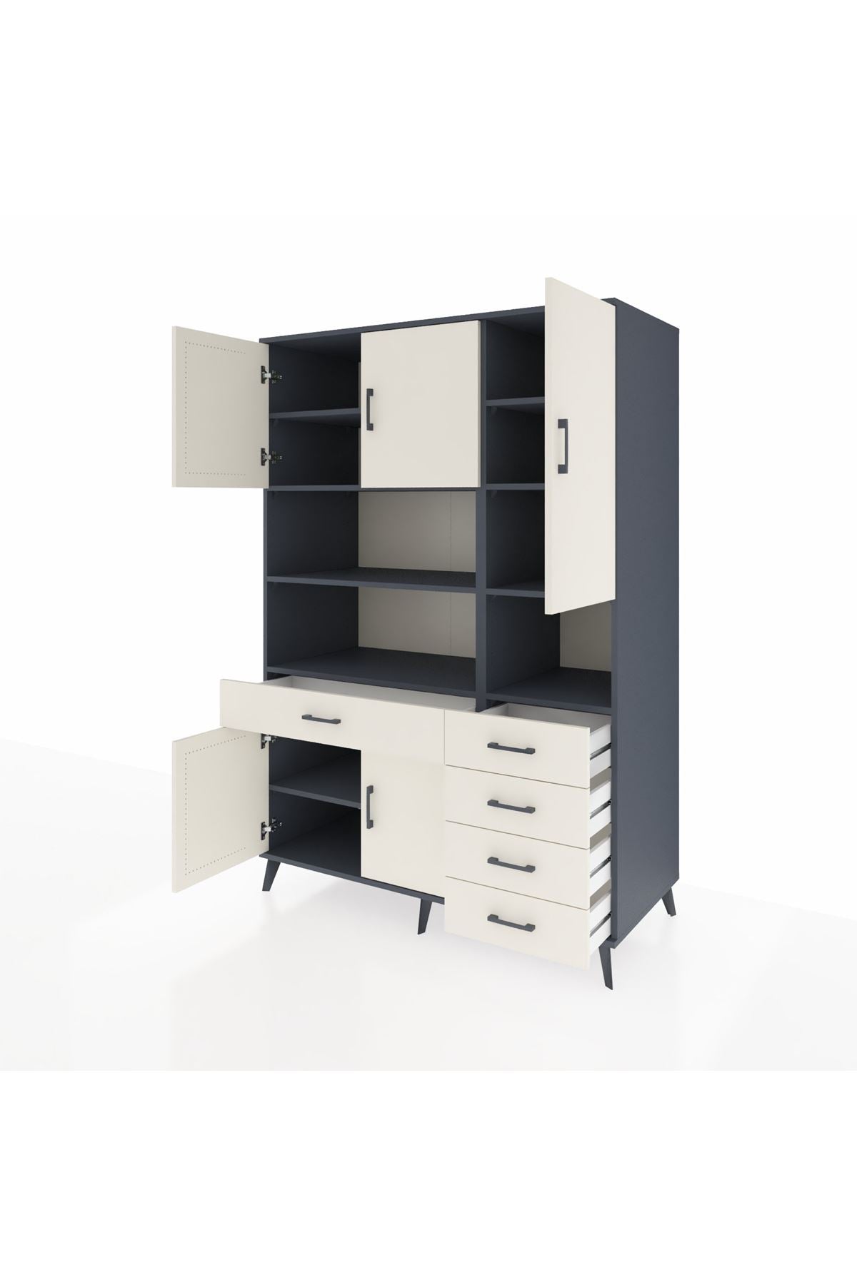 Kronos Dolap 9 Raflı 5 Çekmeceli 5 Kapaklı 132x59x195 Antrasit-Aytaşı/Aytaşı