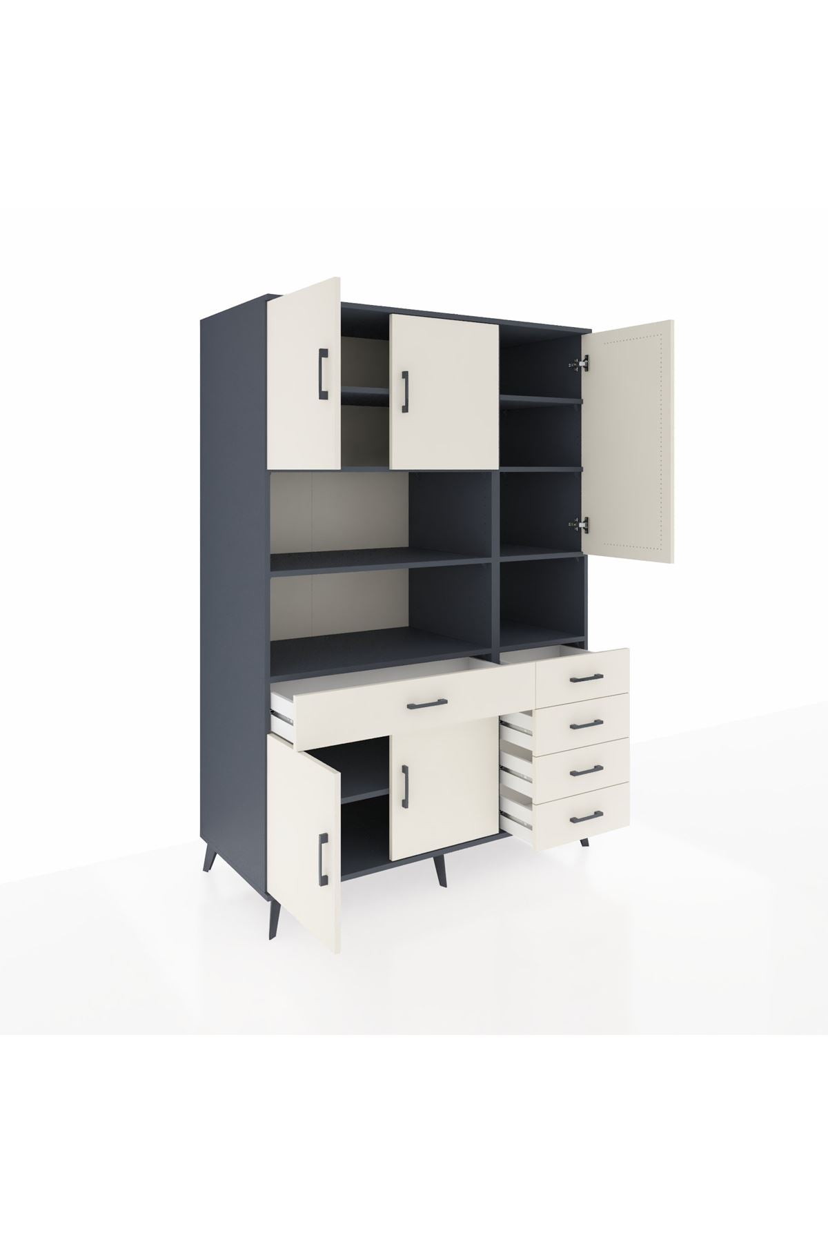 Kronos Dolap 9 Raflı 5 Çekmeceli 5 Kapaklı 132x59x195 Antrasit-Aytaşı/Aytaşı