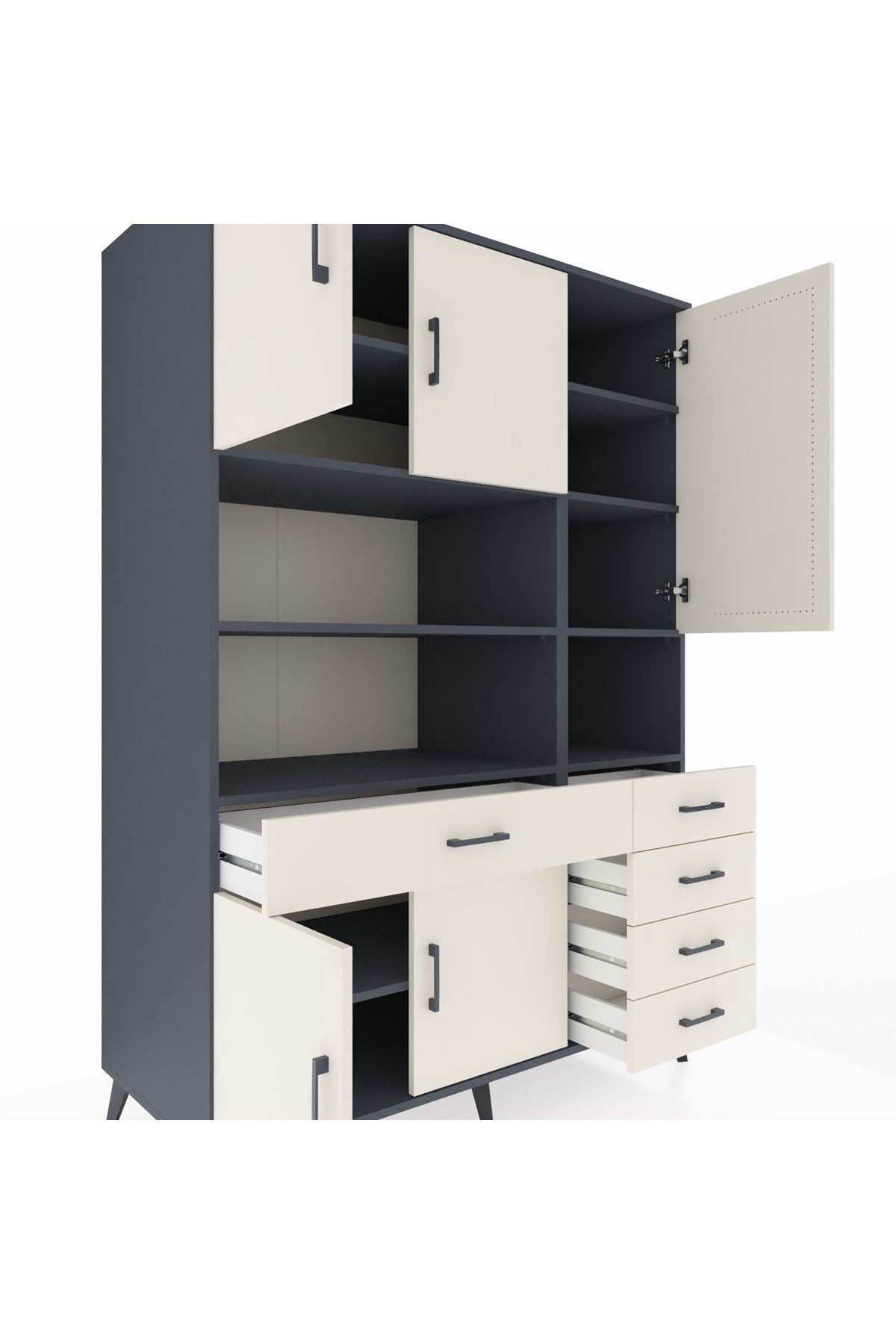 Kronos Dolap 9 Raflı 5 Çekmeceli 5 Kapaklı 132x59x195 Antrasit-Aytaşı/Aytaşı