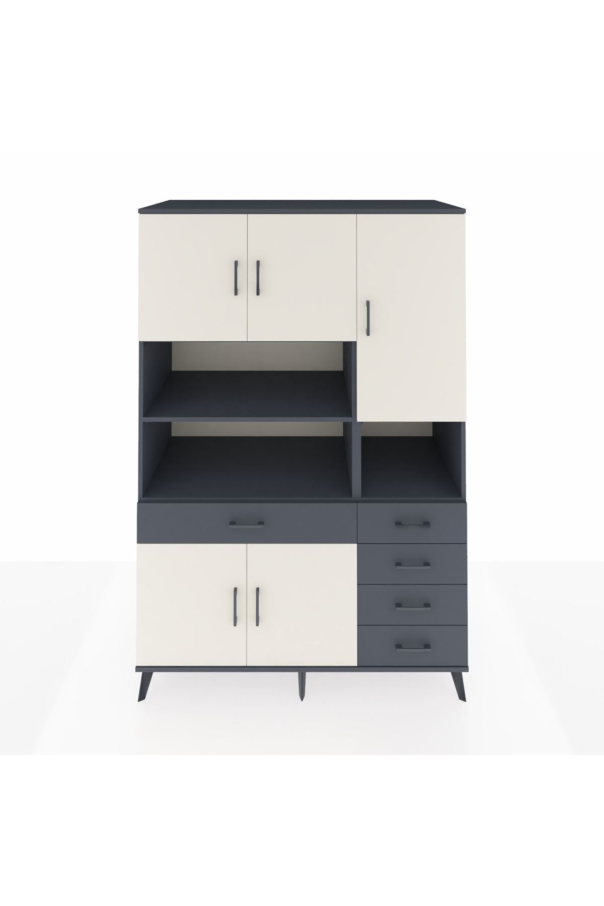 Kronos Dolap 9 Raflı 5 Çekmeceli 5 Kapaklı 132x59x195 Antrasit-Aytaşı/Antrasit
